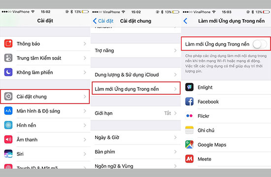 Tắt t&iacute;nh năng l&agrave;m mới nội dung của c&aacute;c ứng dụng