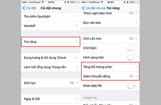 Giảm bớt c&aacute;c hiệu ứng trong suốt v&agrave; chuyển động