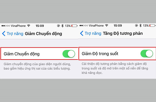 Giảm bớt c&aacute;c hiệu ứng trong suốt v&agrave; chuyển động