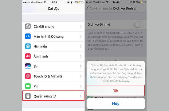 Kiểm tra c&aacute;c ứng dụng đang định vị