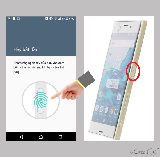 Chạm ngón tay lên cảm biến