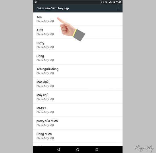 Bước 6: Nhập các thông số APN của nhà mạng đang dùng.