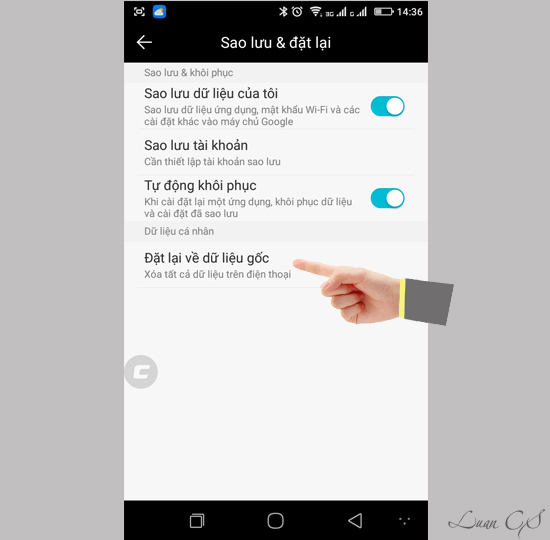 Đặt lại về dữ liệu gốc