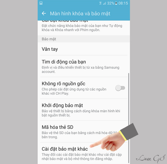 Cài đặt bảo mật khác