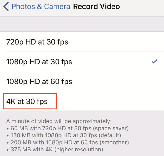 record 4k video iphone 6s