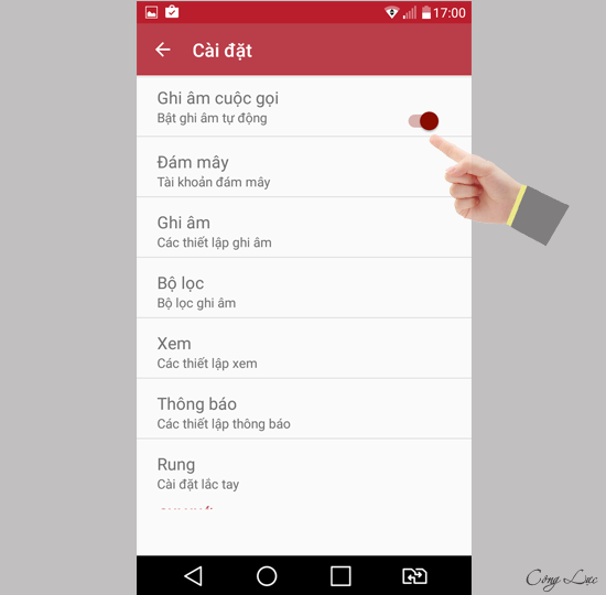 Chọn bật ghi âm cuộc gọi