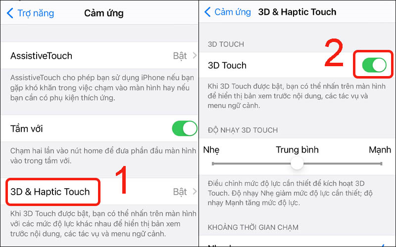 Bật 3D Touch