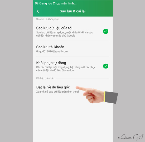 Cài đặt lại dữ liệu gốc