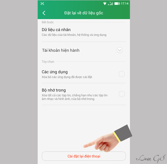 Đặt lại điện thoại