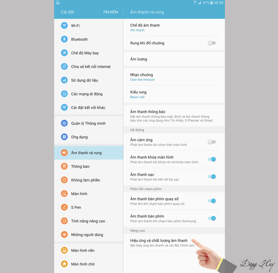Bước 1: Vào Cài đặt>Âm thanh và rung>HIệu ứng và chất lượng âm thanh.