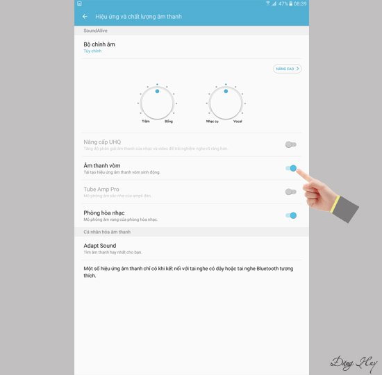 Bước 4: Chọn chế độ âm thanh vòng hoặc phòng hòa nhạc.