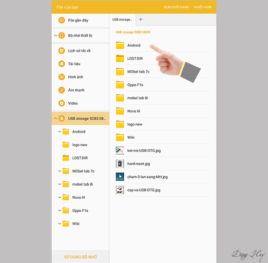 Kiểm tra bộ nhớ USB OTG bằng ứng dụng quản lí File.