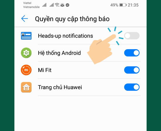Bật Heads-up Notifications  