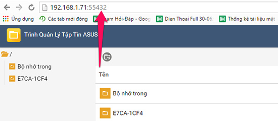 Mở trình duyệt web và nhập địa chỉ hiển thị trên điện thoại, máy tính sẽ tự động truy cập vào bộ nhớ điện thoại