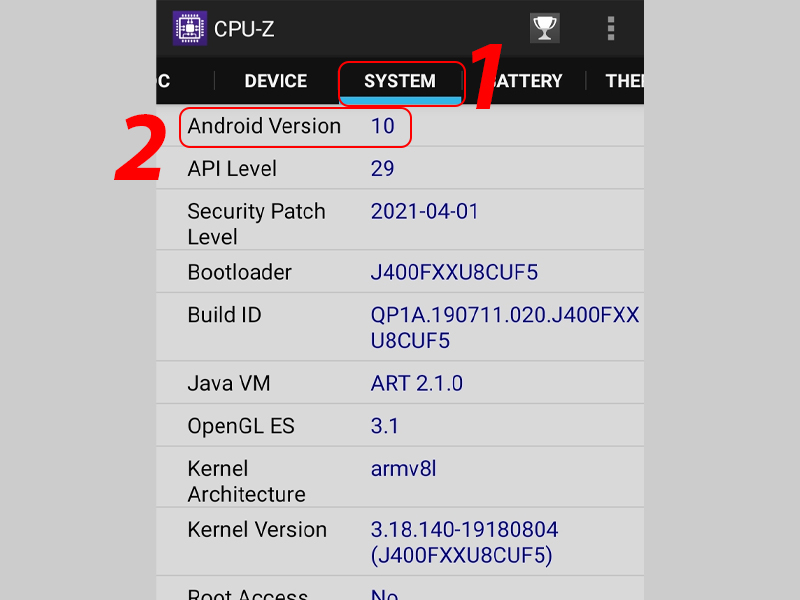 Bạn có thể xem thông tin phiên bản Android ở tab System