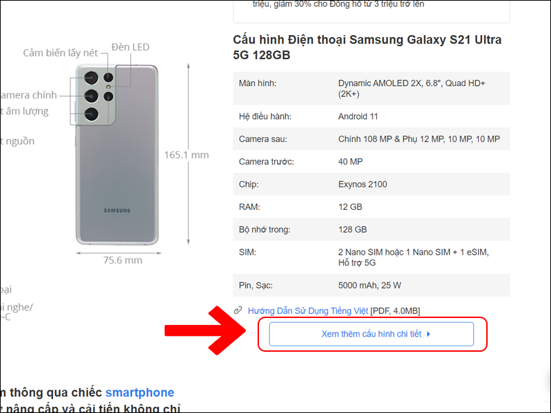 Xem cấu hình chi tiết của sản phẩm