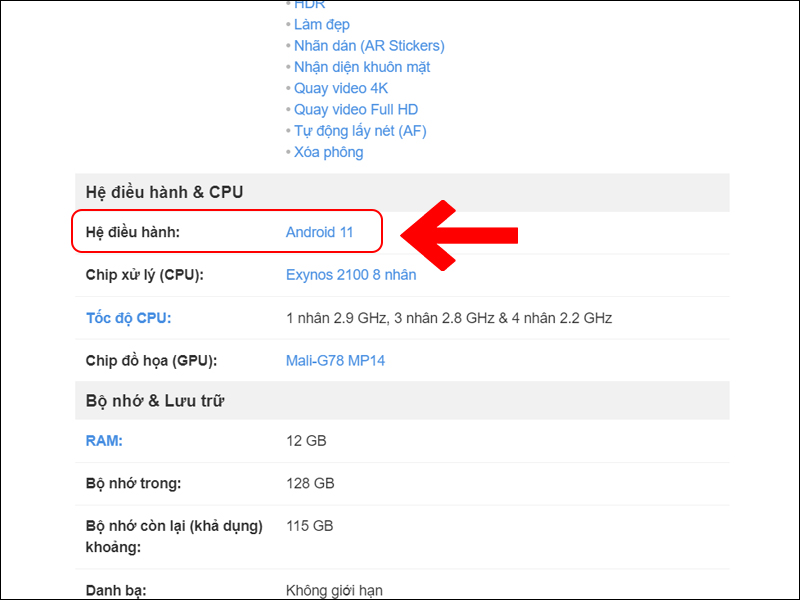 Thông tin phiên bản hệ điều hành
