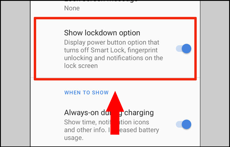 Kéo thanh trượt tại Show lockdown option để bật