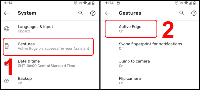 Tìm và chọn Active Edge trong System