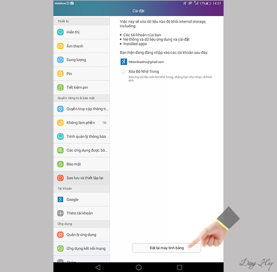 Khôi phục cài đặt gốc.