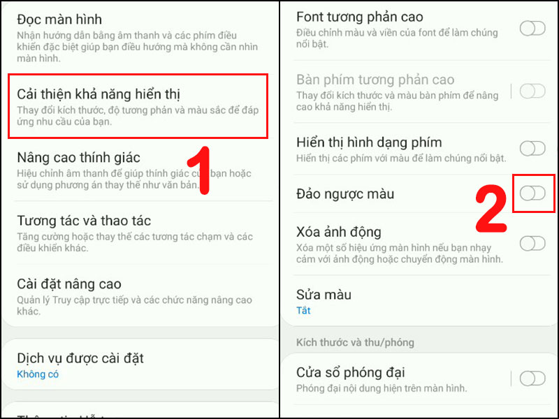 Chọn Cải thiện khả năng hiển thị, tắt Đảo ngược màu