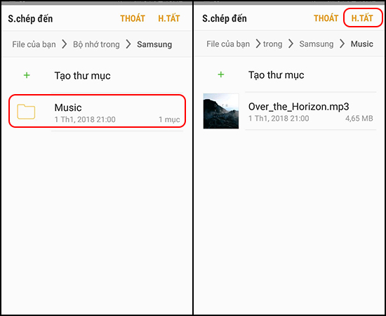 Chép nhạc vào thư mục Music