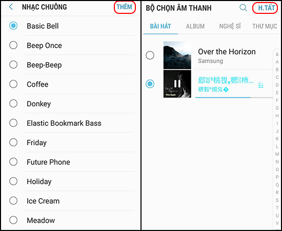 Thêm nhạc chuông được tải vào
