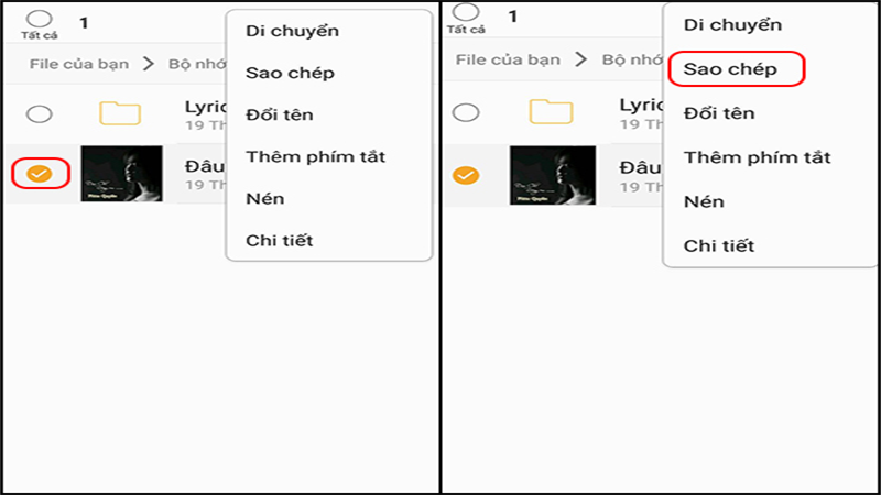 Chọn sao chép bài hát được tải