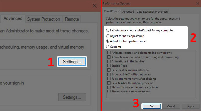 Tắt bớt các hiệu ứng hình ảnh để tăng tốc Windows 10 (2)