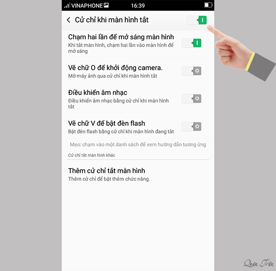 Bật cử chỉ khi màn hình tắt