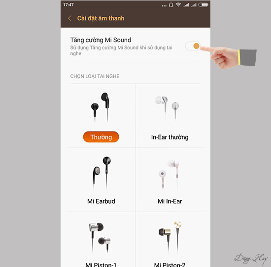 Bước 6: Bật Tăng cường Mi Sound để tăng cường âm thanh khi dùng tai nghe.