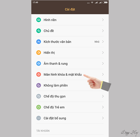 Bước 1: và chọn Màn hình khóa&mật khẩu