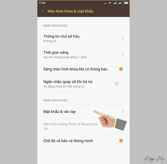 Bước 2: Chọn Mật khẩu&vân tay