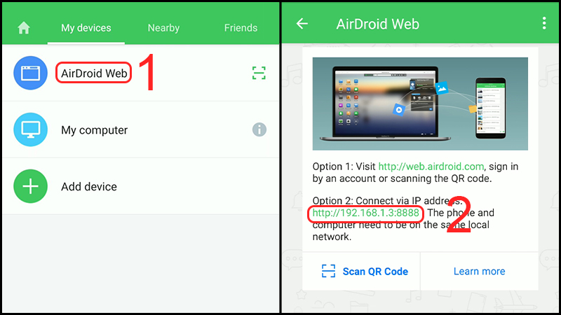 Chọn Airdroid Web