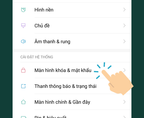  chọn M&agrave;n h&igrave;nh kh&oacute;a & mật khẩu