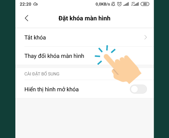 V&agrave;o Thay đổi kh&oacute;a m&agrave;n h&igrave;nh