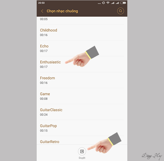 Bước 5: Chọn nhạc chuông yêu thích và chọn Duyệt