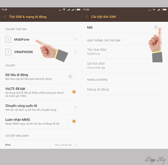 Bước 2: Chọn Sim muốn tắt.