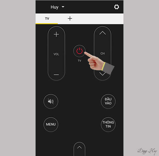 Vào bảng điều khiển remote: tắt/mở, tăng giảm âm lượng...