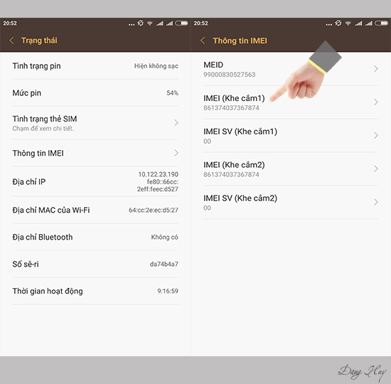 Bước 3: Chọn Th&ocirc;ng tin IMEI để kiểm tra IMEI.