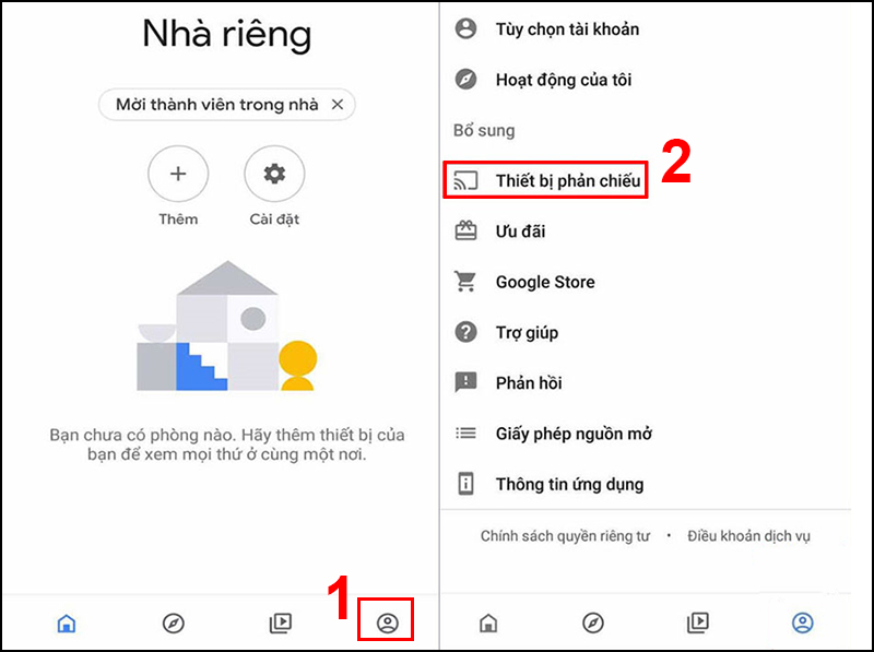 Tại ứng dụng Google Home, mở tab Account