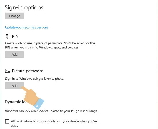 Ở mục Picture password chọn Add