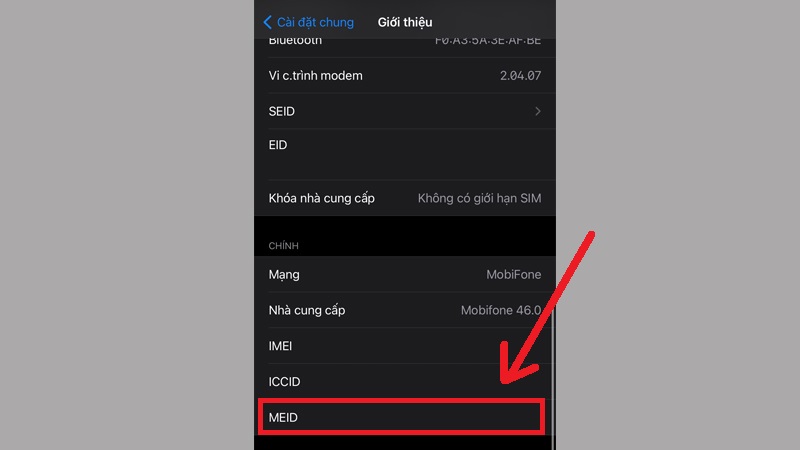 Xem số code MEID hoặc số seri