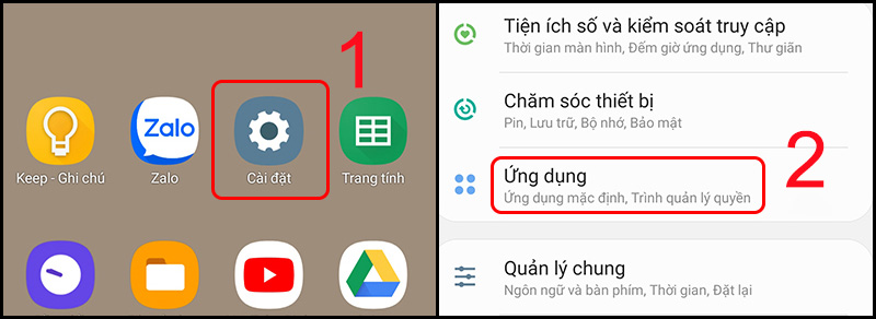 Chọn ứng dụng trong phần Cài đặt