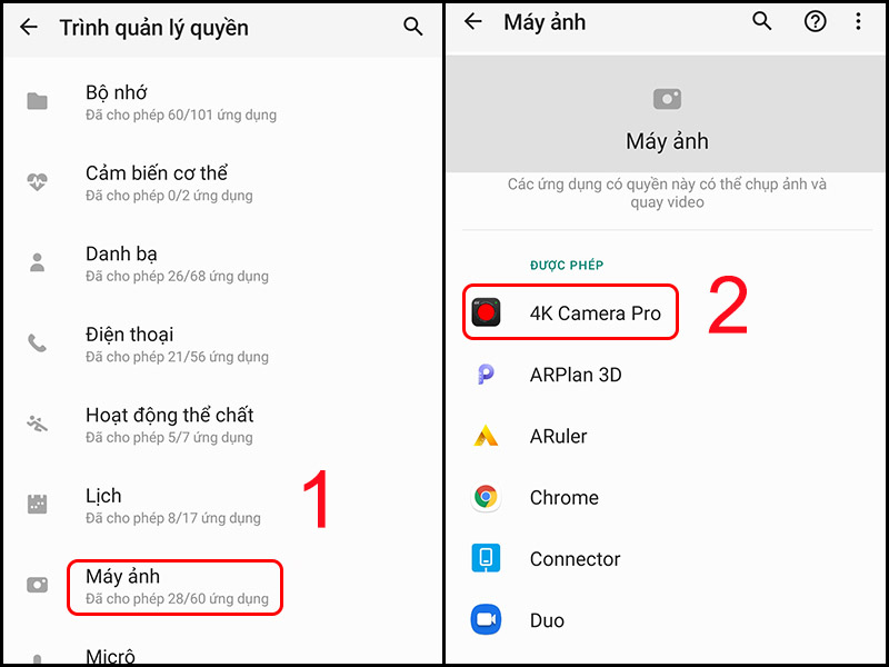 Chọn ứng dụng cần gỡ quyền truy cập Camera