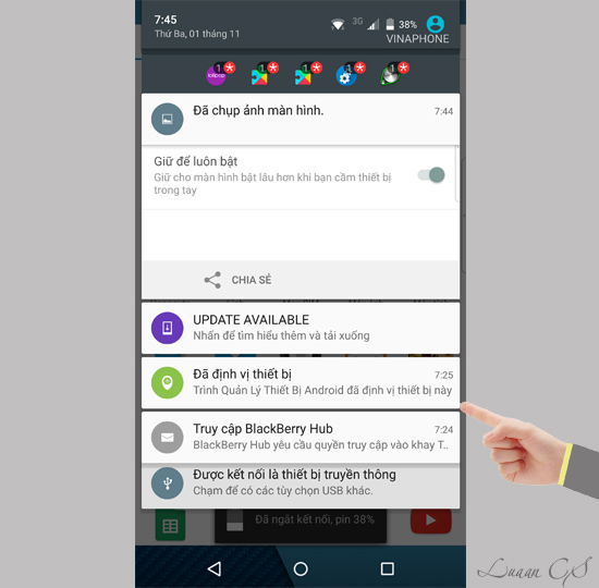 Thông báo nhận cáp dữ liệu của điện thoại
