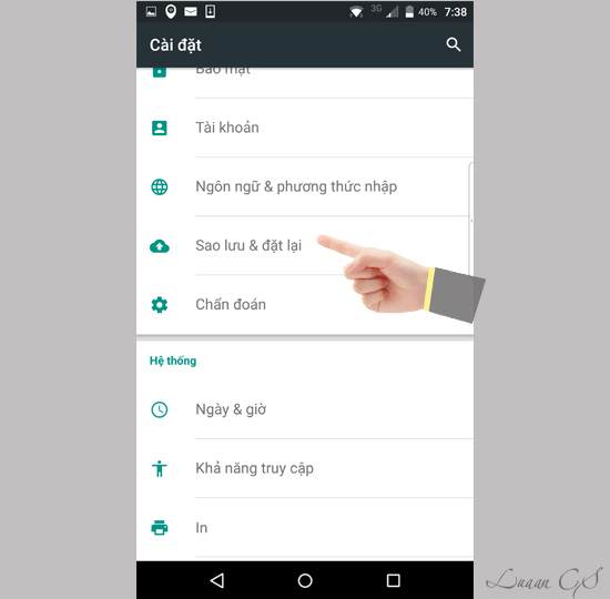 Sao lưu và đặt lại