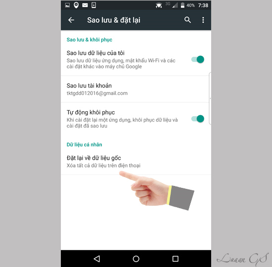 Đặt lại về dữ liệu gốc