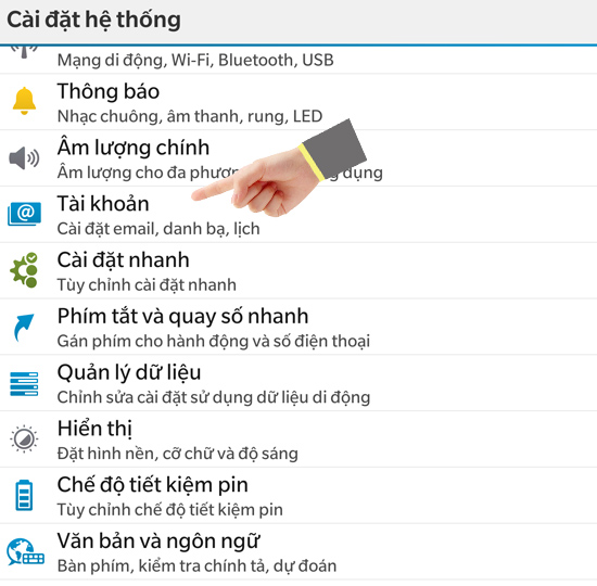 Chọn cài đặt tài khoản