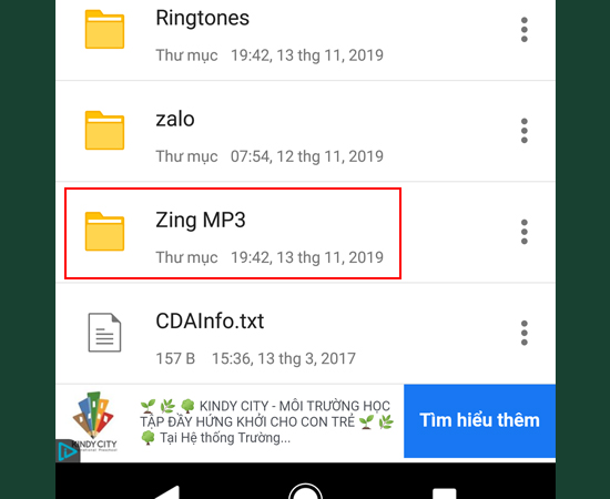 Bước 4: Chọn v&agrave;o thư mục Zing MP3.